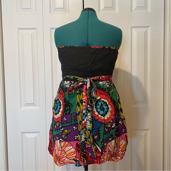 DESIGUAL Summer Cotton Strapless Convertable Cotton Floral Mini Dress. Size 12. - Picture 2 of 16